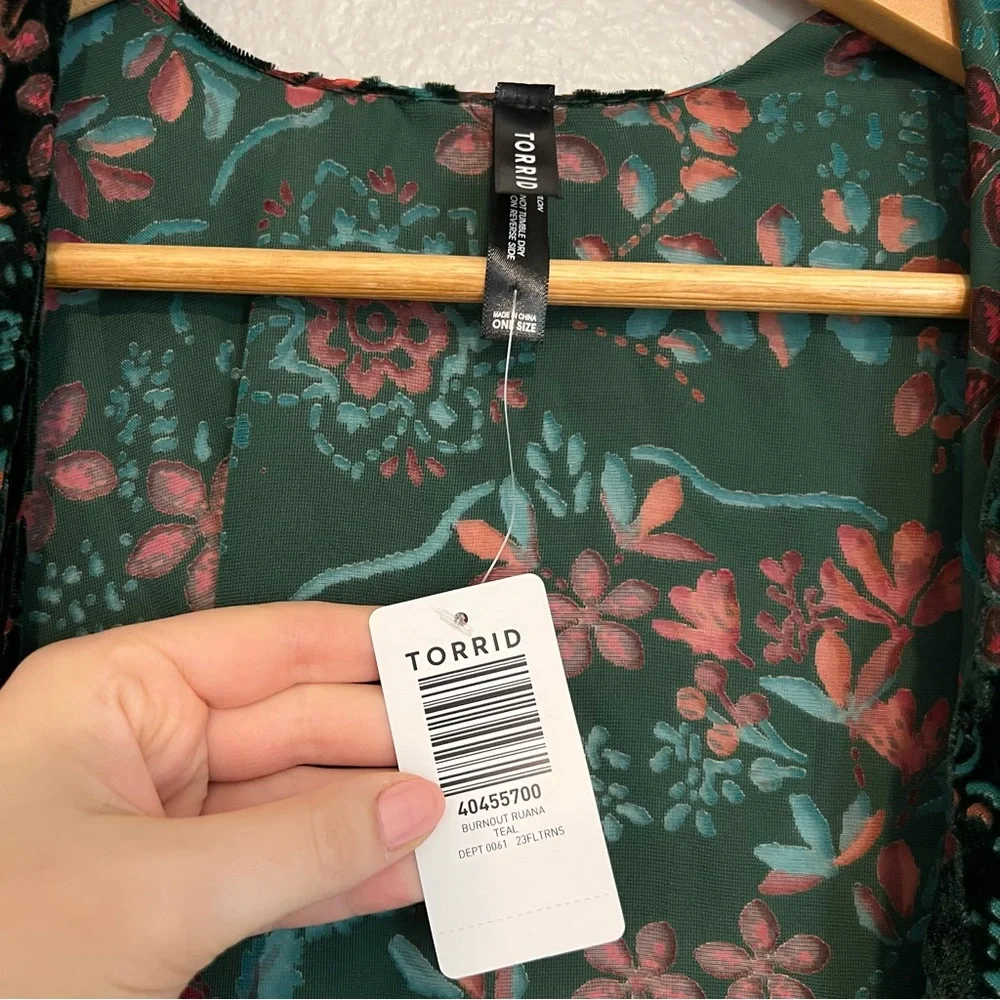 NWT Torrid Burnout Ruana Teal Kimono OS - Picture 2 of 5